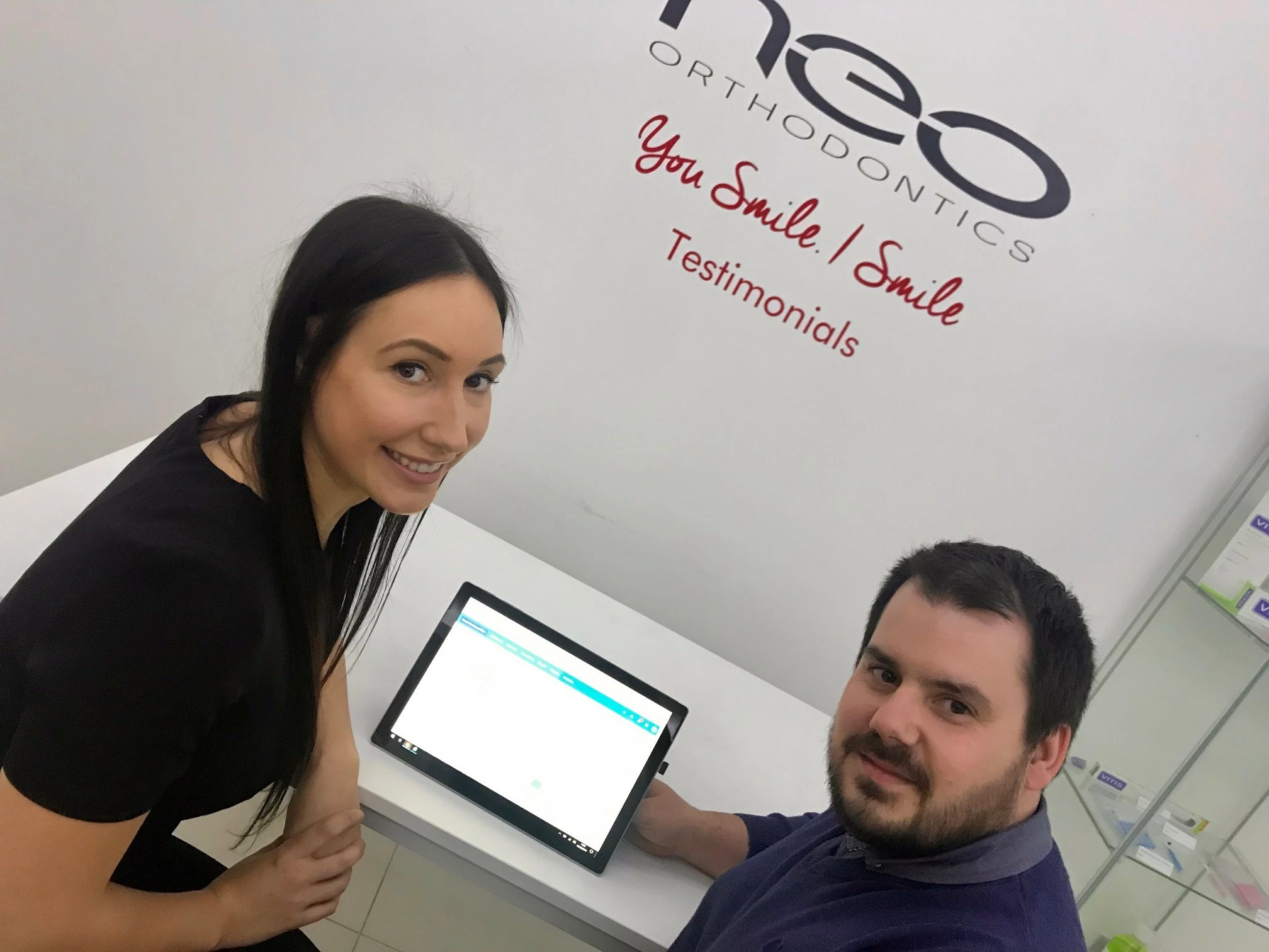 Neo Orthodontics practice manager Zara Aguiar with Robson Laidler healthcare director Michael Smith with the digital software