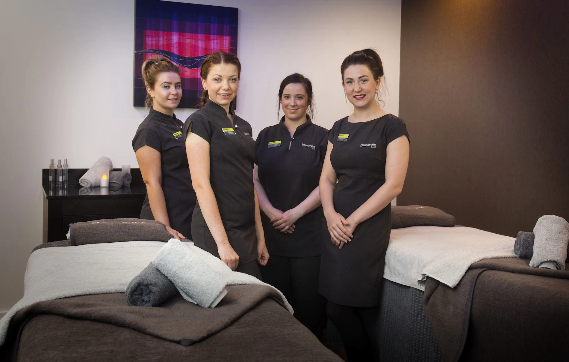 Jessica Curtis, Chloe Walker, Lauren Newton (spa therapists) Lauren Cusworth, spa manager.
