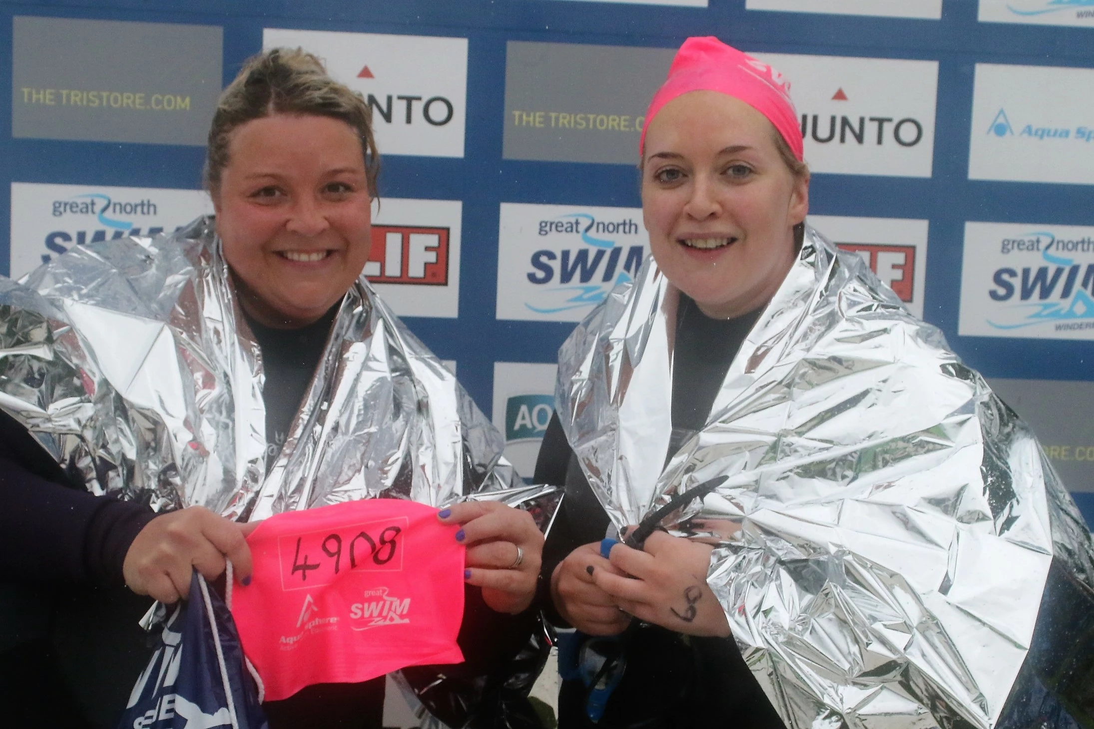 L-R UKCM's Emma Elston and Liz Wolstenholme after completing the Great North Swim