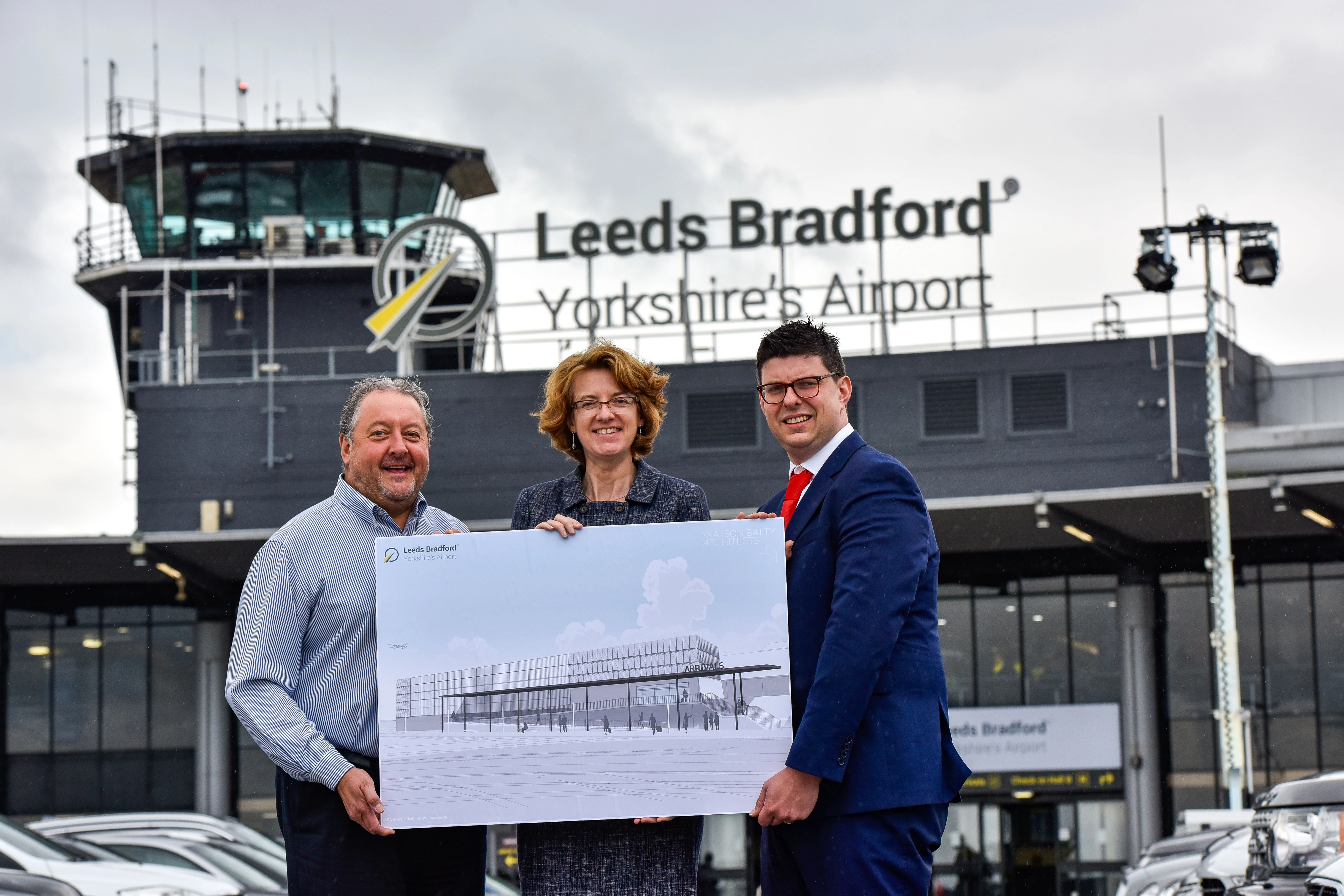 L-R: airport CEO David Laws, Cllr Susan Hinchcliffe (West Yorkshire Combined Authority) and Northern Powerhouse Partnership director Henri Murison