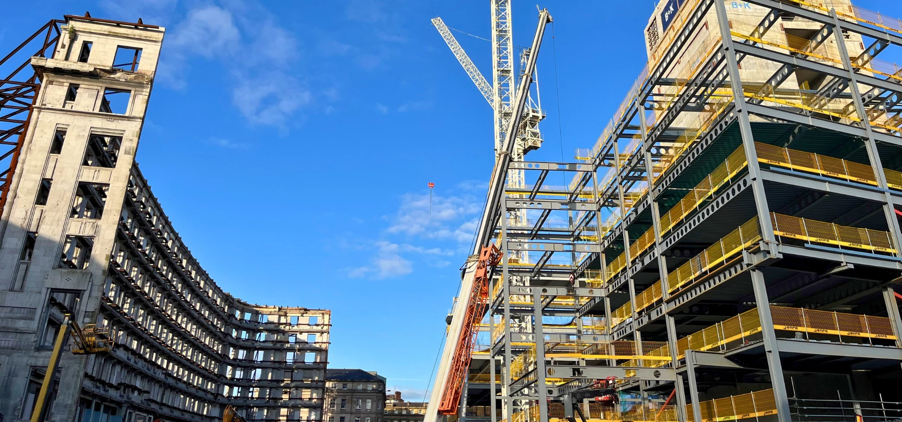 Crane at Newcastle Pilgrim's Quarter office development during construction.