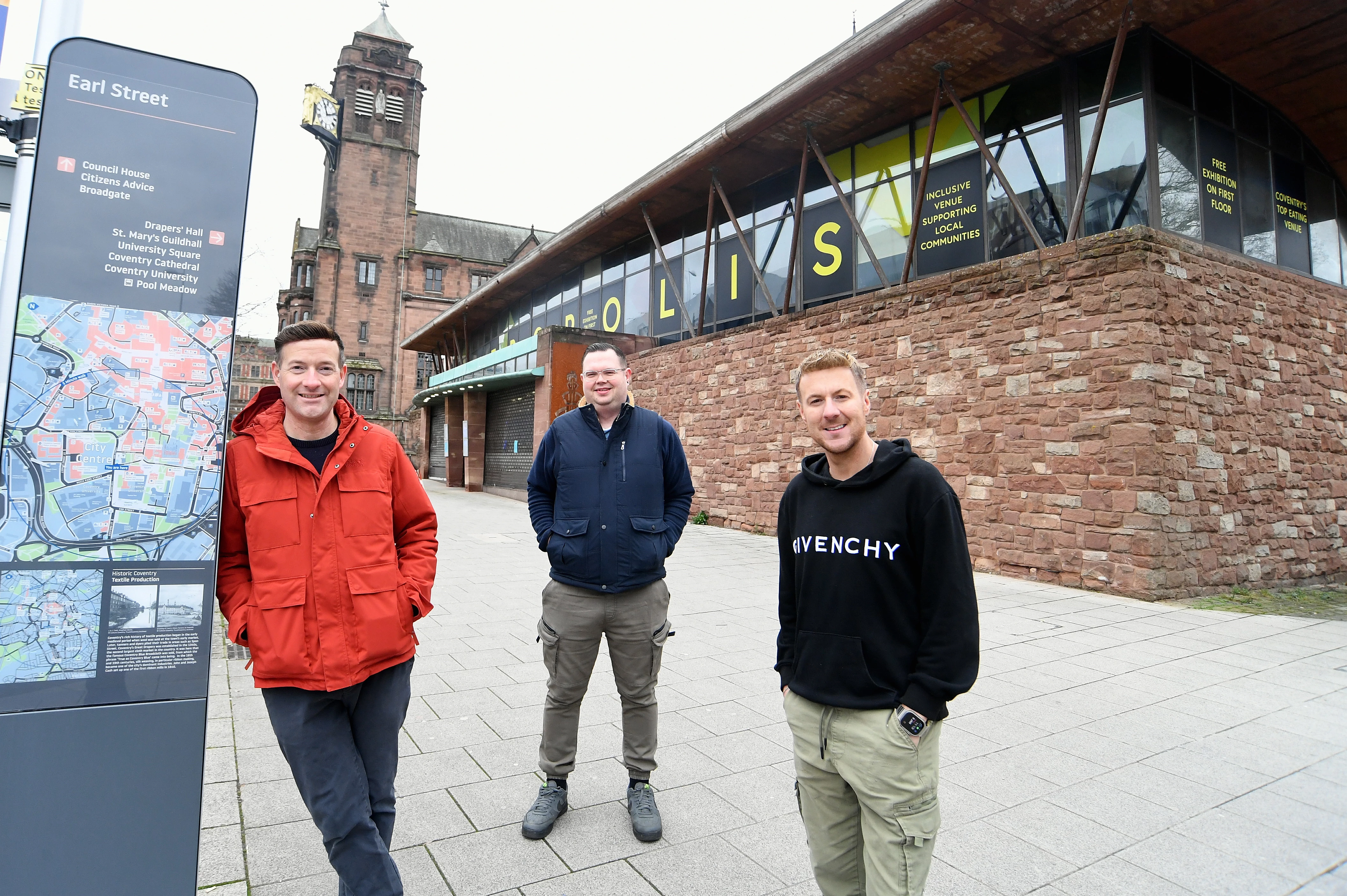 From left: Richard Easter with Kieran Jones and John Dalziel of The Yard outside the new venue on Earl Street