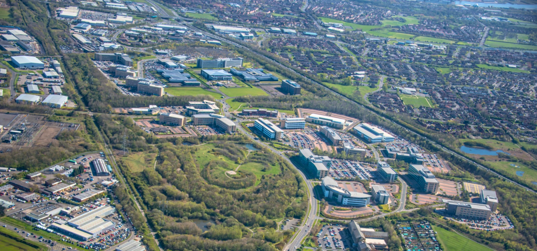An aerial shot of Cobalt Park in Tyneside.