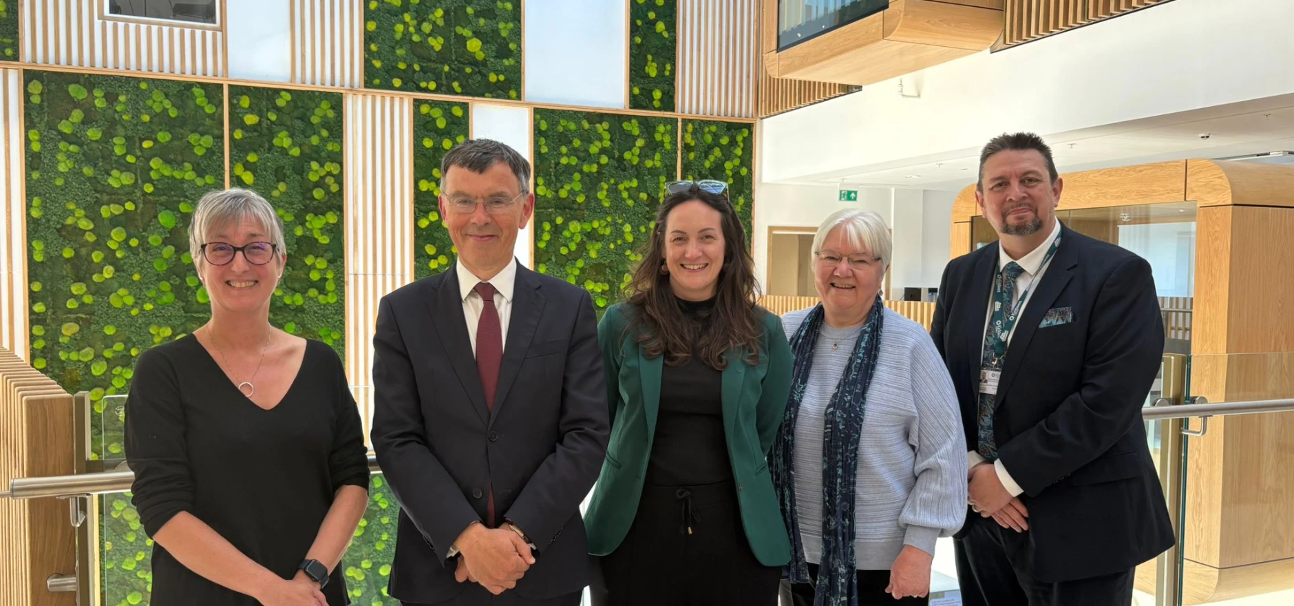 L-r Kathy Scott (Heath Innovation Yorkshire and Humber), Prof Tim Thornton (University of Huddersfield), Sarah Bowes (WYCA), Prof Liz Towns-Andrews (University of Huddersfield), Steve Mawson (Kirklees Council).jpeg