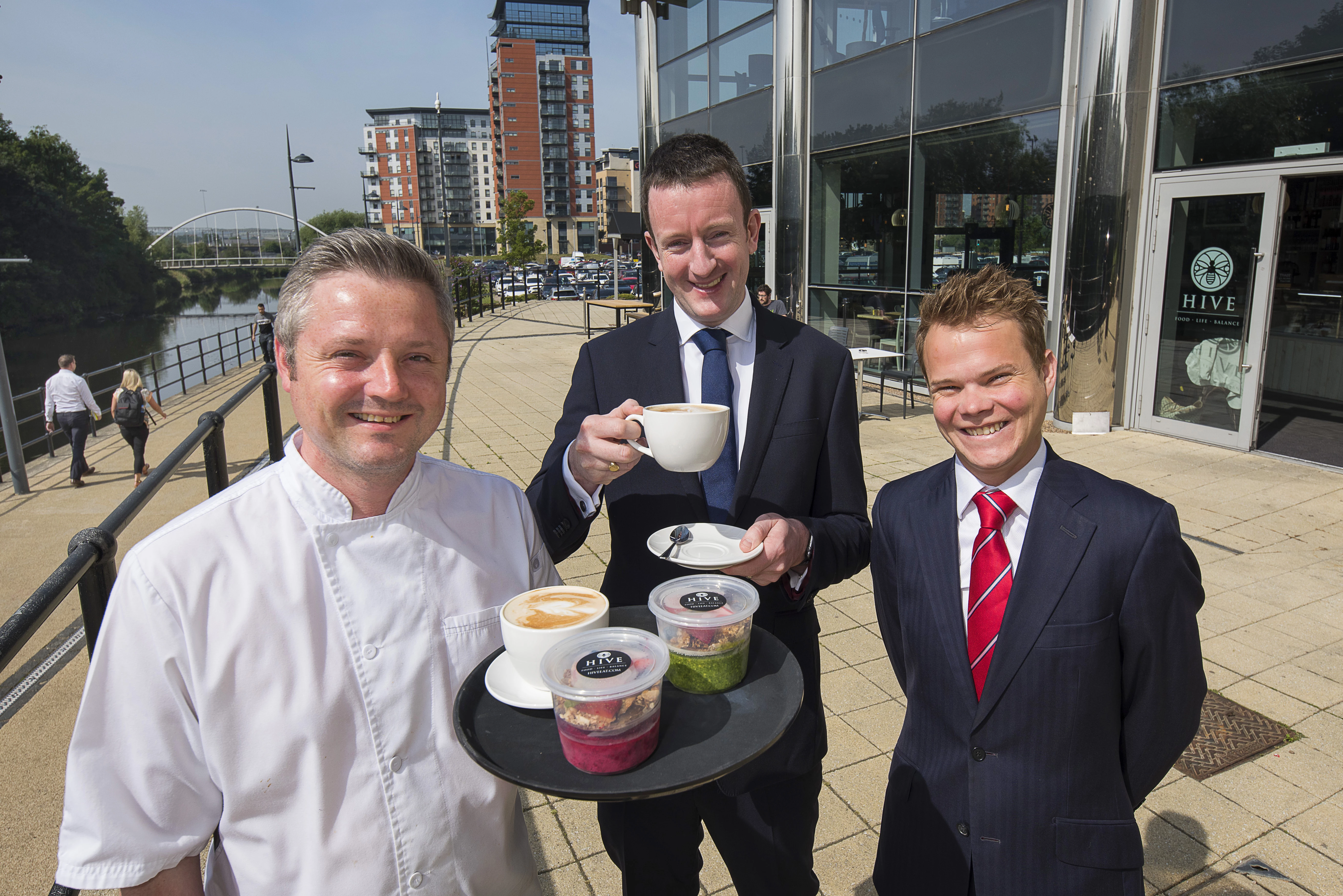 HIVE Chef Ian Kendrew with Eamon Fox of Knight Frank and Thomas Foley of NFU Mutual.