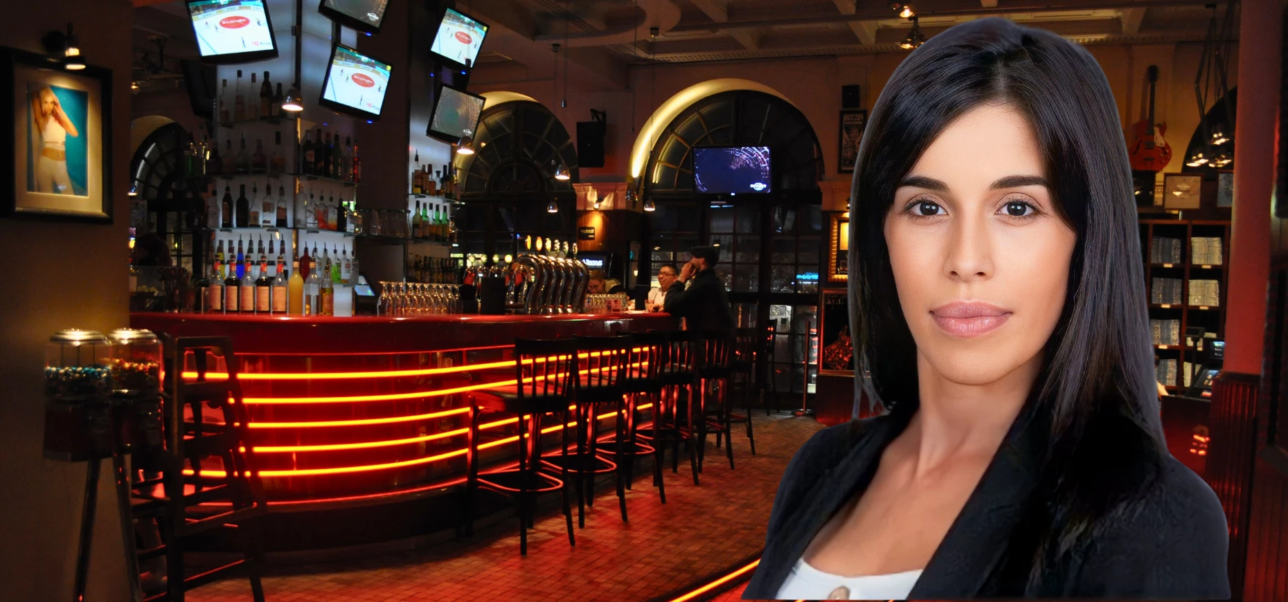 Elena Alvarez, Senior Vice President of Marketing and Brand Partnerships, pictured against the backdrop of a Hard Rock Cafe interior.