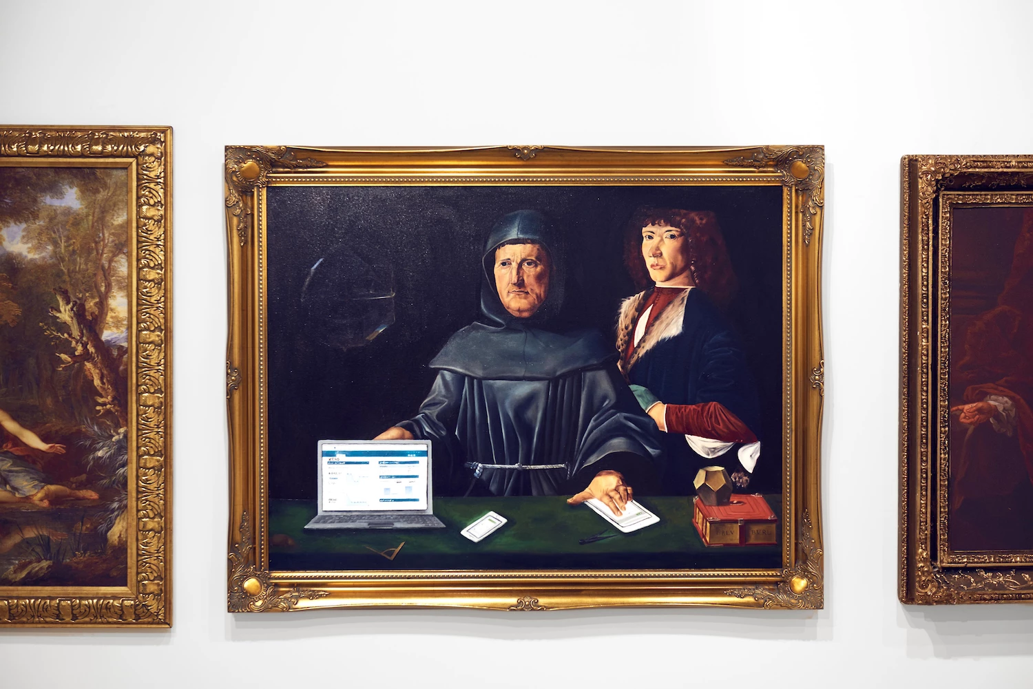 Renaissance artist China Jordan has repainted the portrait originally dated to around 1500 of the "Father of Accounting and Bookkeeping", Luca Pacioli, updating his paper ledger with a tablet and laptop to inspire accountants to move to cloud software. 