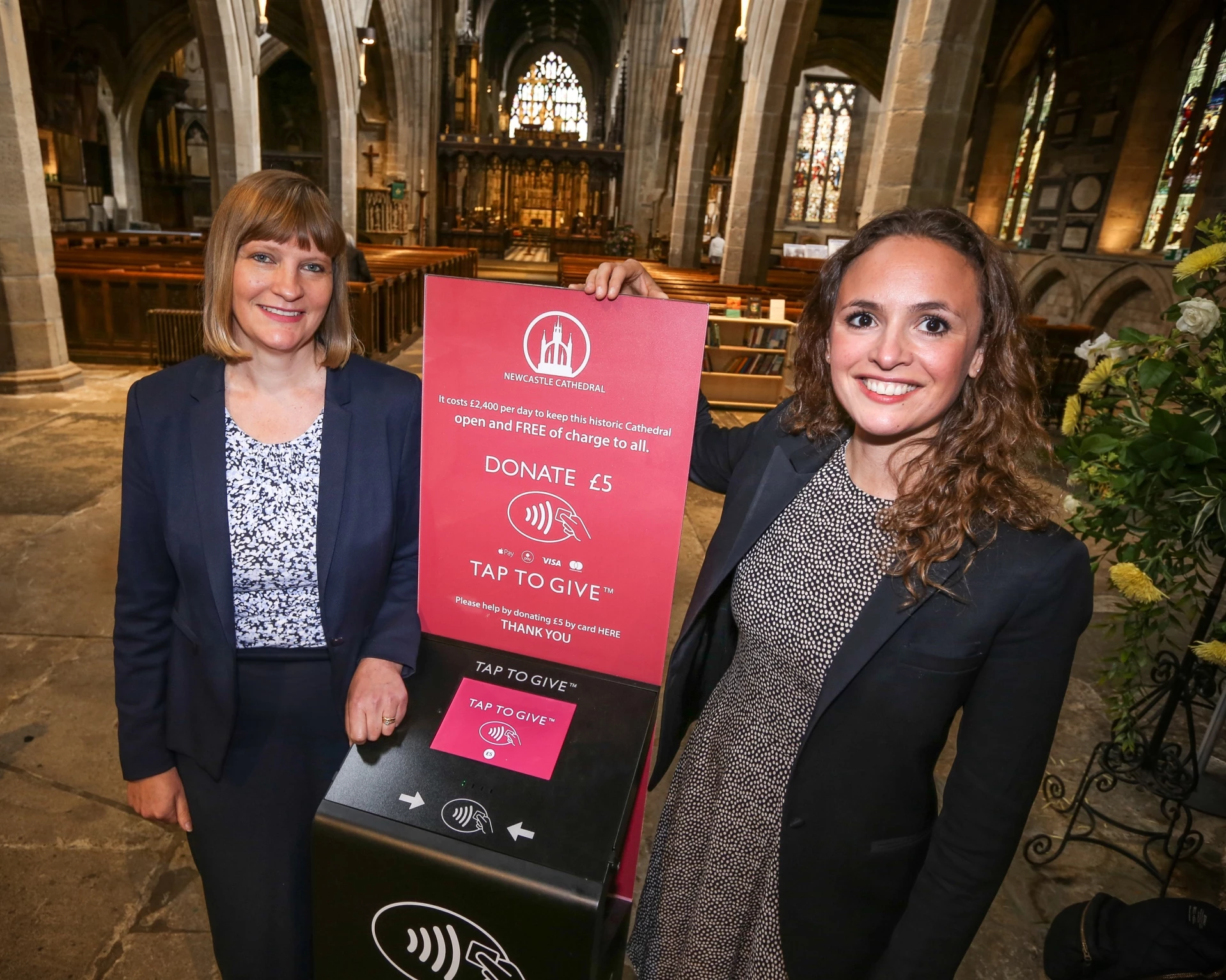 Deborah Graham (left) and Alicia Jelinek (right) with the GoodBox at St Nicholas Cathedral in Newcastle